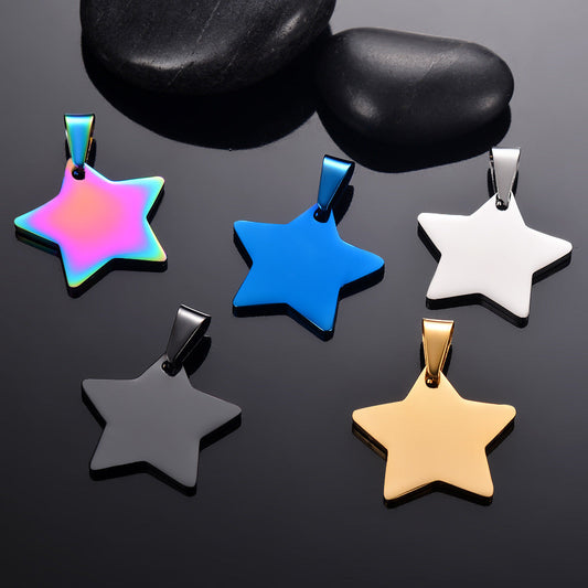 HKM-425299 Stainless Steel Five-Point Star Pendant Necklace with Round Bead Chain