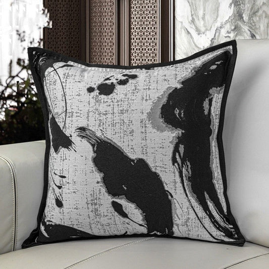 HKM-431507 Black and White Geometric Pattern Square Pillow with Cushion Cover