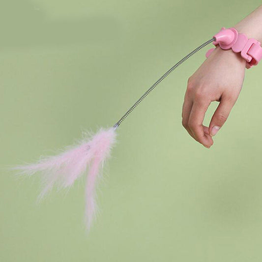HKM-432531 Creative Feather Cat Teaser Stick – Fun Interactive Toy for Cats in Pink and Blue