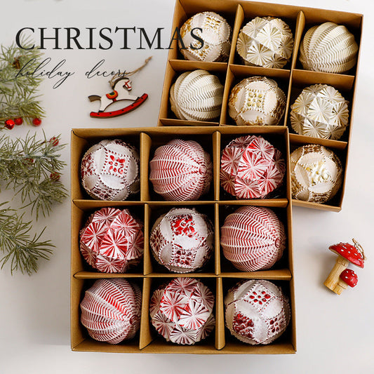 HKM-432659 European Style Christmas Ball Ornaments in Antique Colors - Set of 6 Decorative Gift Balls 8cm and 6cm