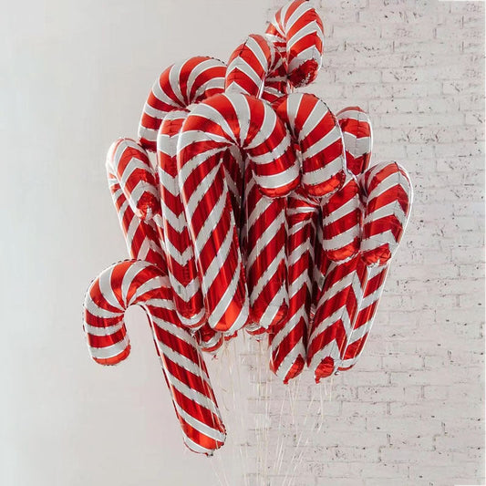 HKM-434451 Christmas Crutch Foil Balloon - 83CM Decorative Inflatable for Holiday Celebrations