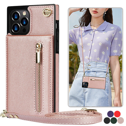 HKM-435091 Solid Color Zipper Phone Case for iPhone - Black, Green, Purple, Red, Rose Gold