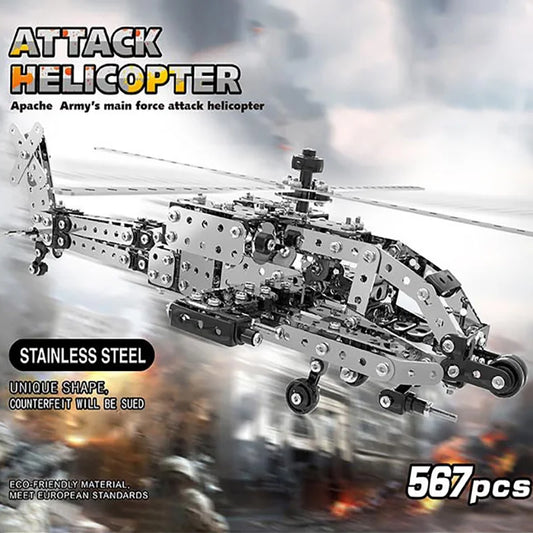 HKM-441171 Stainless Steel DIY Model Helicopter Building Block Set for Ages 8 and Up