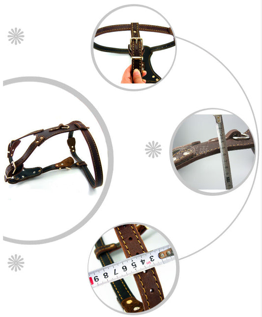 HKM-443603 Double Layer Thickened Cowhide Harness for Medium to Large Dogs 85-90 cm Chest Circumference