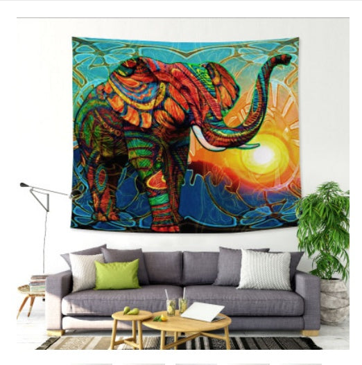 HKM-443667 Sunshine Elephant Cartoon Tapestry for Living Room, Bedroom, and Entryway Decor
