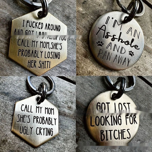 HKM-444243 Funny Stainless Steel Dog Tags with Humorous Sayings