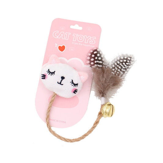 HKM-444499 Cat Teaser Toy Feather Bell Hemp Rope