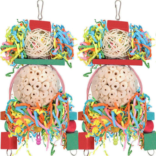 HKM-449747 Colorful Natural Straw Ball Bird Toy for Parrots and Birds - Durable Wooden Cage Accessory