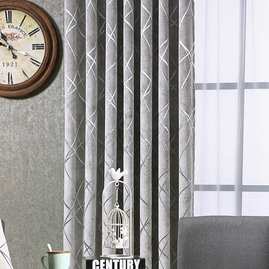 HKM-451347 Chenille Blackout Curtains for Modern Living Room and Bedroom - Water Cube Gray, Beige, Coffee