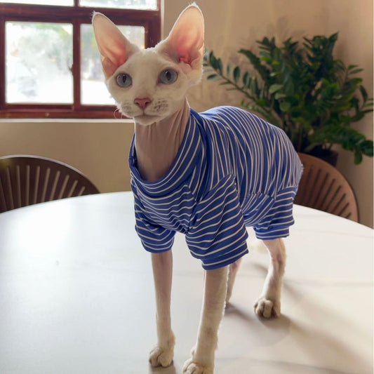 HKM-451603 Breathable Polyester Cat Clothing - Four-Legged Design in Blue Purple, Yellow, and Brown, Sizes XS to XL