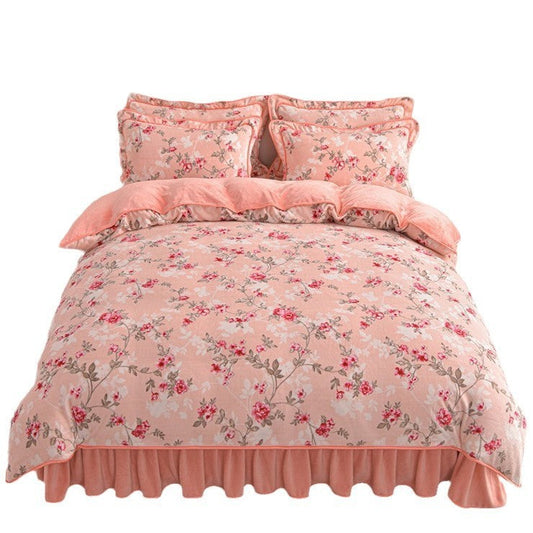 HKM-454099 Double-Sided Extra Thick Milk Fiber Landscape Bedding Set - Four-Piece with Duvet Cover and Pillowcases