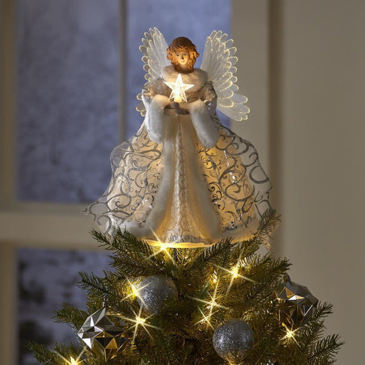 HKM-454867 Golden Angel Doll Tree Topper with LED Glow for Christmas Tree Decoration