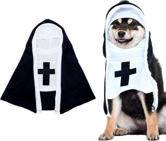 HKM-458387 Nun Dog Costume for Small Medium Dogs - Black and White Cloak for Halloween Celebration