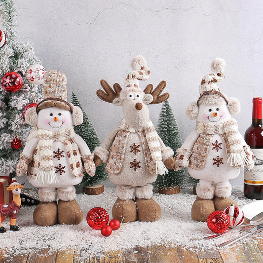 HKM-459667 Christmas Snowman and Elk Scene Decorations - Retractable Doll Design, Cloth Material, 20x10x40cm
