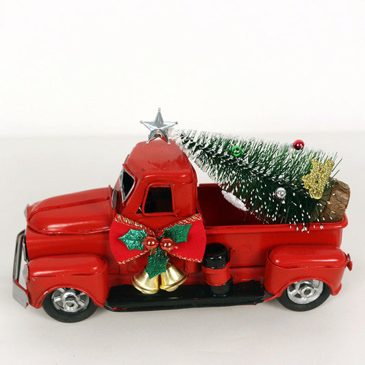 HKM-463123 Retro Red Truck Wrought Iron Christmas Ornament Decoration - 17x8.5 cm