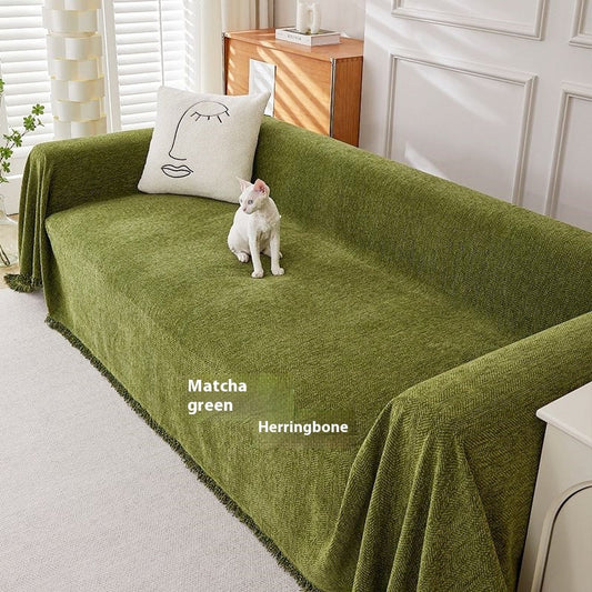 HKM-463955 Chenille Herringbone Pattern Non-slip Sofa Cover - Stain Resistant All-inclusive Protection
