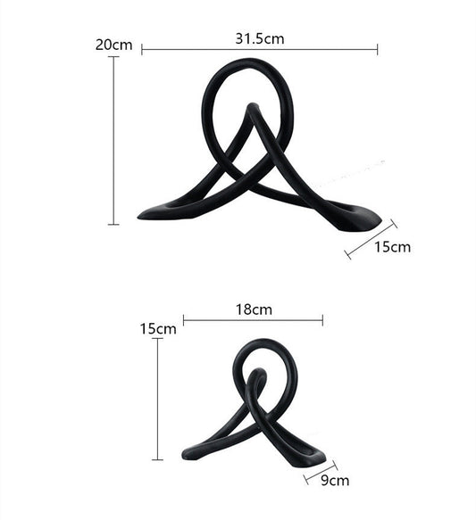 HKM-464083 Modern Black Resin Twisted Knot Abstract Geometric Ornament - Small and Large Sizes Available