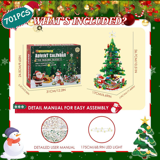 HKM-465747 LED Christmas Tree Building Set with 24-Day Countdown Calendar for Kids Ages 3-6