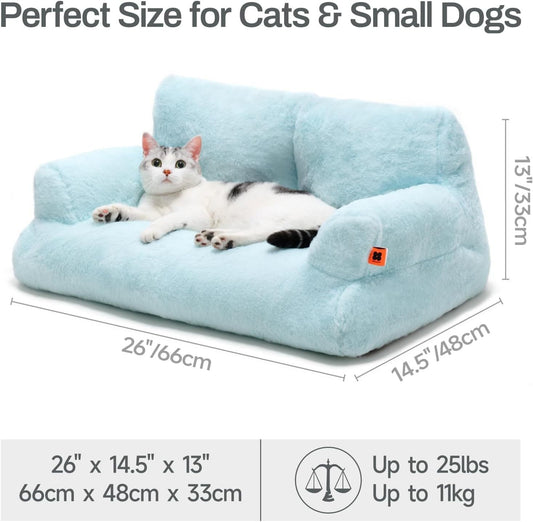 HKM-466259 Cozy Washable Plush Cat Bed with Anti-Slip Bottom - 26x19x13 Inch Pet Sofa for Small Dogs and Cats
