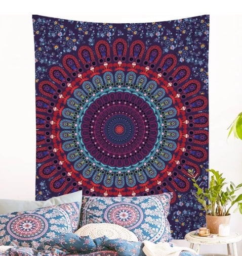 KTX-468307 Blue Vanitas Mandala Wall Tapestry - 100% Polyester Fabric