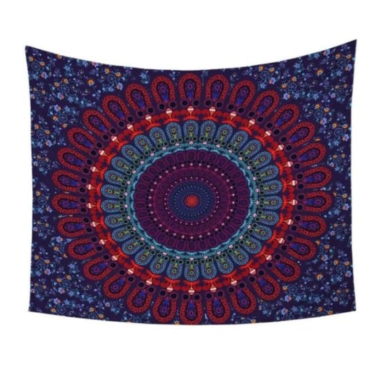 KTX-468307 Blue Vanitas Mandala Wall Tapestry - 100% Polyester Fabric