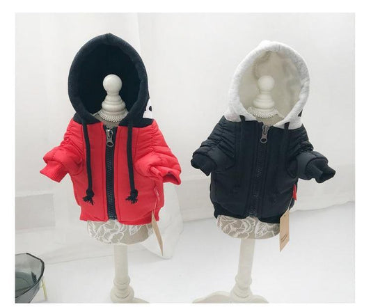 HKM-468371 Cute Two-Legged Pet Clothing for Cats & Small Dogs - Rainproof Silk, Soft Fabric, Available in Black & Red, Sizes M-4XL
