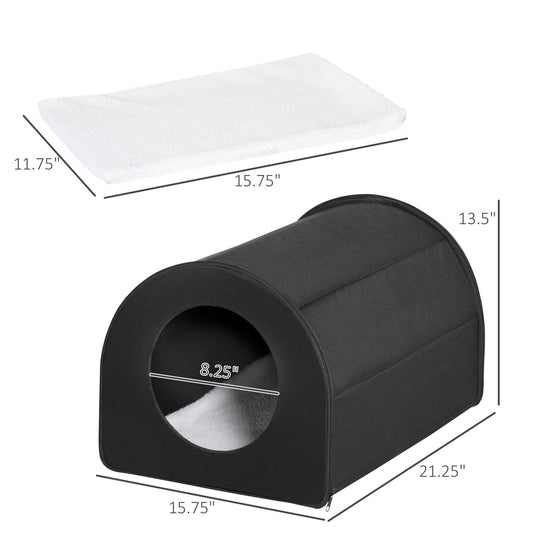HKM-472211 Double Wide Water-Resistant Heated Cat House for Indoor and Outdoor Use - Black