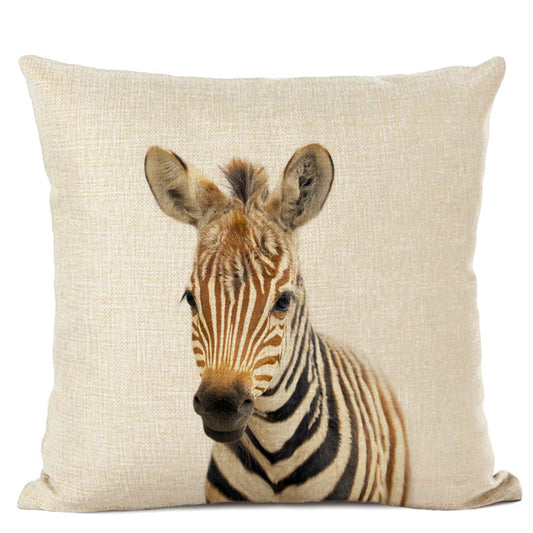 HKM-472339 Animal Parrot and Deer Head Linen Pillow Cover - Modern Simple Design, 45x45cm