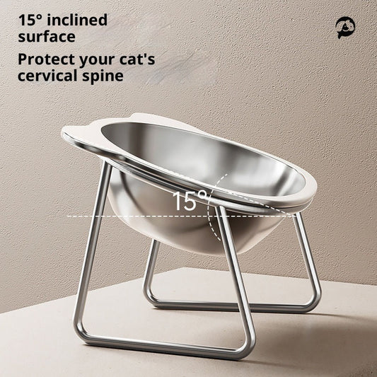 HKM-473235 Adjustable Stainless Steel Cat Bowl with Neck Support Rack for Enhanced Feeding Experience