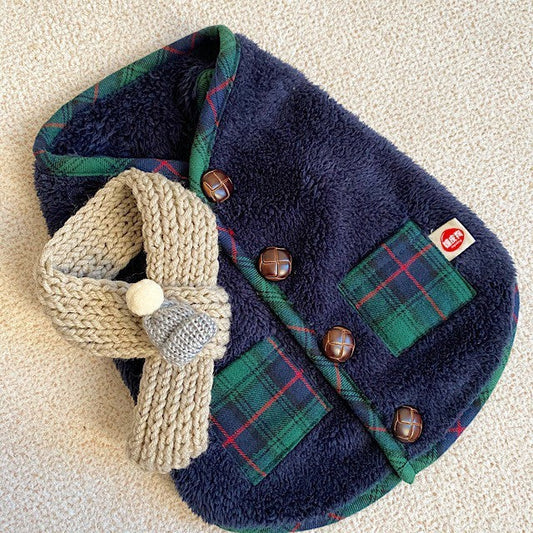 HKM-473811 Cozy Coral Fleece Christmas Scarf for Pets in White and Navy Blue, Multiple Sizes Available