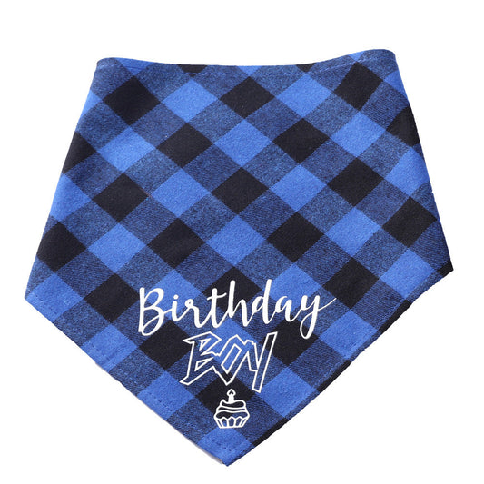 HKM-476371 Pet Birthday Triangle Scarf Cotton Plaid Dog and Cat Neck Accessory, Red and Blue, for Neck Sizes 20-42cm