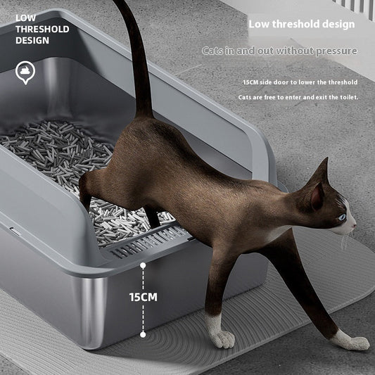 HKM-476819 Stainless Steel Cat Litter Box with Non-Slip Mat - Multiple Sizes and Colors Available