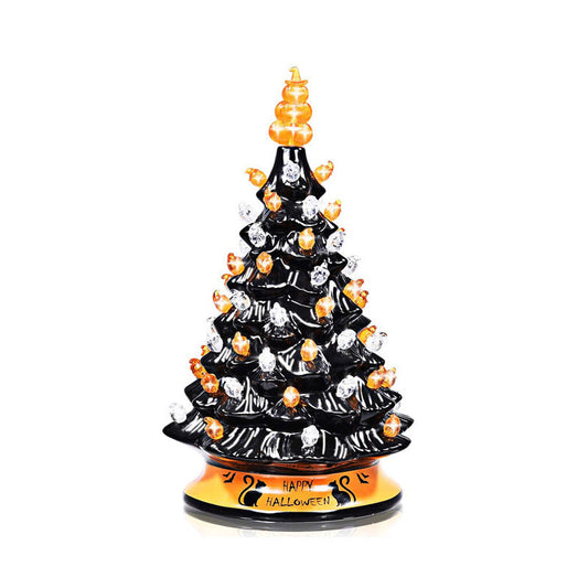 HKM-476947 Ceramic Halloween Pumpkin Tree Decoration - Glazed White Pottery Ornament
