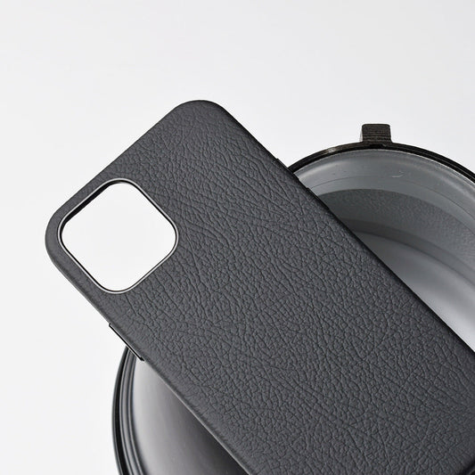 HKM-480211 Luxury Cowhide Leather Phone Case for iPhone 12 Models - Black Protective Cover