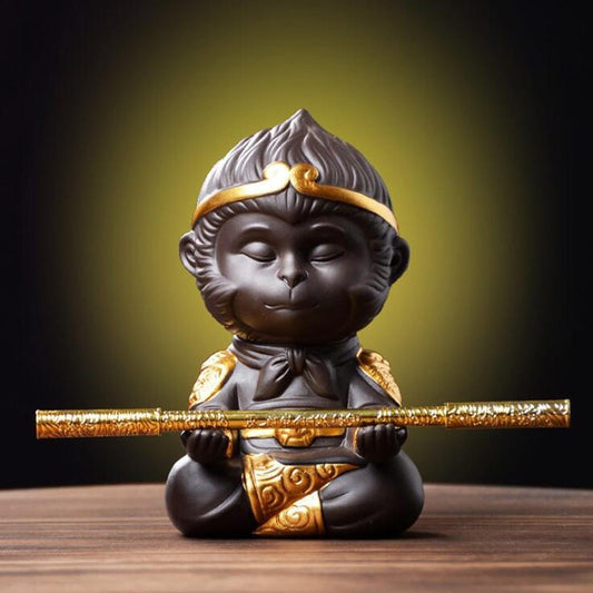 HKM-482195 Chinese Purple Clay Kung Fu Tea Pet Monkey King Decoration for Home and Tea Tray