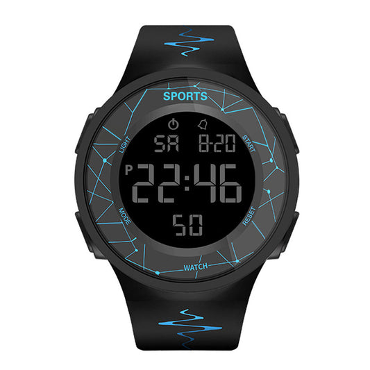 HKM-483923 Men's Digital Sports Watch with Alarm, Luminous Display, and Waterproof Features - Lightning Blue Color