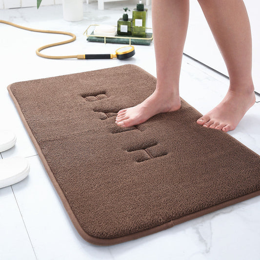 HKM-484627 Memory Foam Bathroom Floor Mat - Soft Coral Fleece, Modern Design, Square Shape, Machine Washable, Multiple Colors Available
