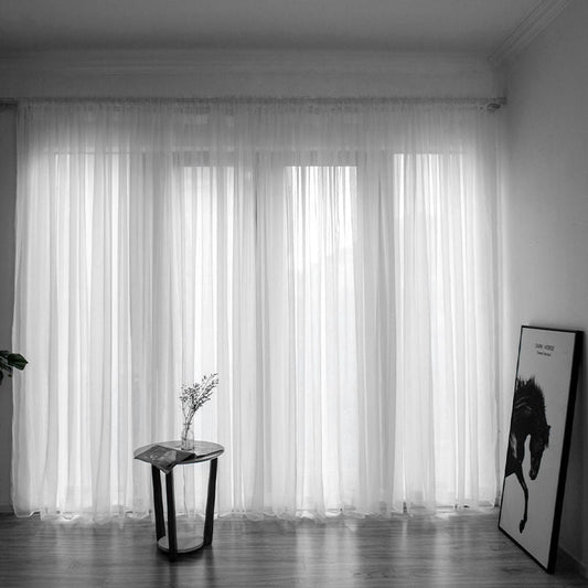 HKM-488723 Solid Color Gauze Curtain for Balcony - Cotton Light Transmission Material - Available in Various Colors and Sizes