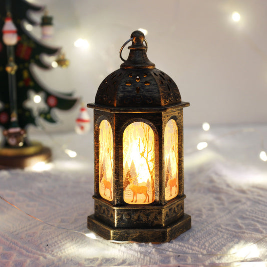 HKM-488787 Hexagonal Portable Cartoon Night Lamp Decorations - Red Old Man, Bronze Deer, Retro Silver Old Man, White Snowman