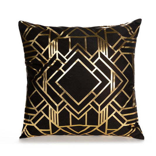 HKM-489171 Bronzing Short Plush Sofa Cushion Cover - 45x45cm, Black and Gold Variants