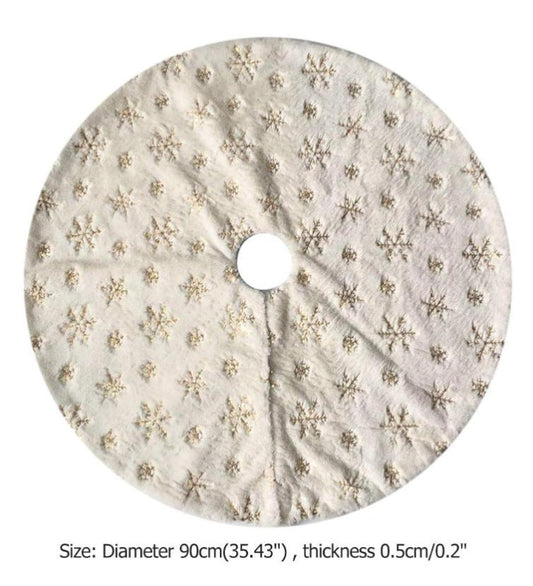 HKM-493075 Gold Sequin Faux Rabbit Fur Snowflake Christmas Tree Skirt - 90cm/122cm Diameter Options