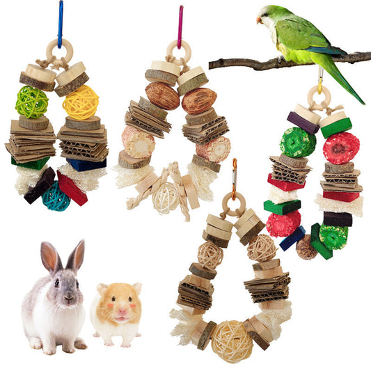 HKM-497171 Colorful Wooden Hanging Vine Toys for Parrots, Hamsters, and Rabbits