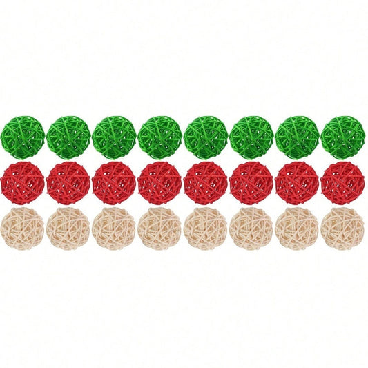 HKM-498195 30 Pcs Christmas Rattan Balls - Decorative Wicker Ornaments for Home Decor, DIY Vase and Bowl Fillers