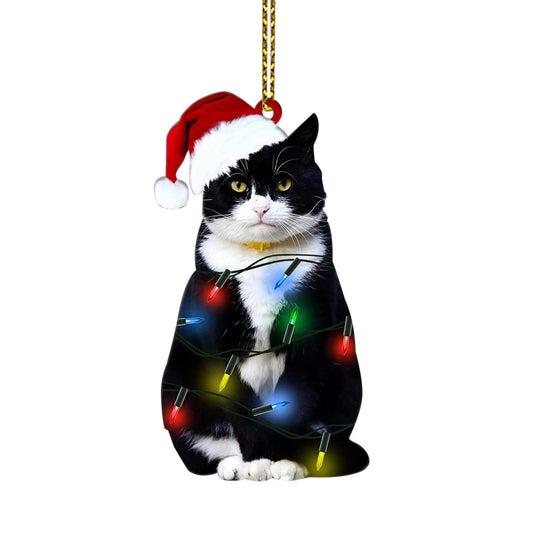 HKM-498515 Double-Sided Acrylic Black Cat Christmas Ornament - 8cm Holiday Decoration