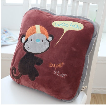 HKM-500819 Coral Velvet Dual-Purpose Car Blanket Cushion Pillow - Small and Thickened for Comfort