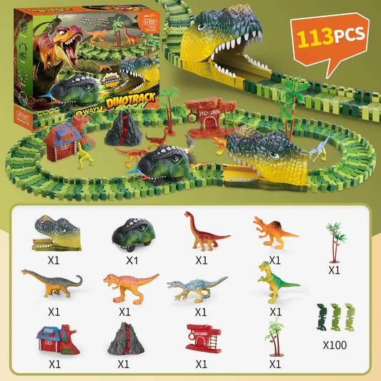 HKM-501331 Dinosaur Racing Track Construction Set with 113 Pieces for Kids Ages 2 to 13