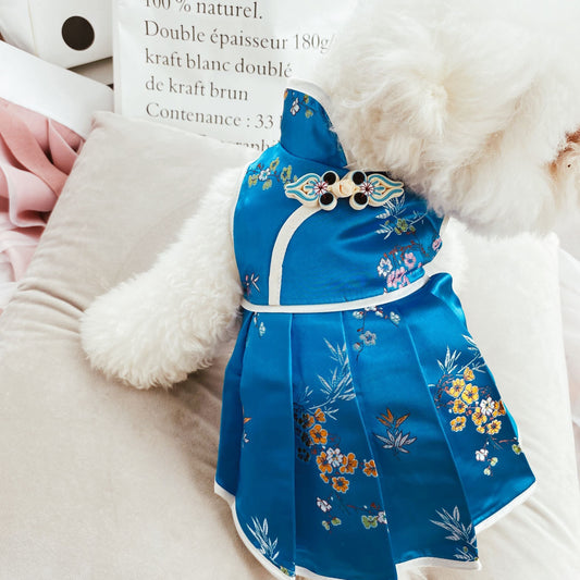 HKM-502483 Chinese Style Cheongsam Pet Clothes for Dogs in Red and Blue, Sizes S to XXL