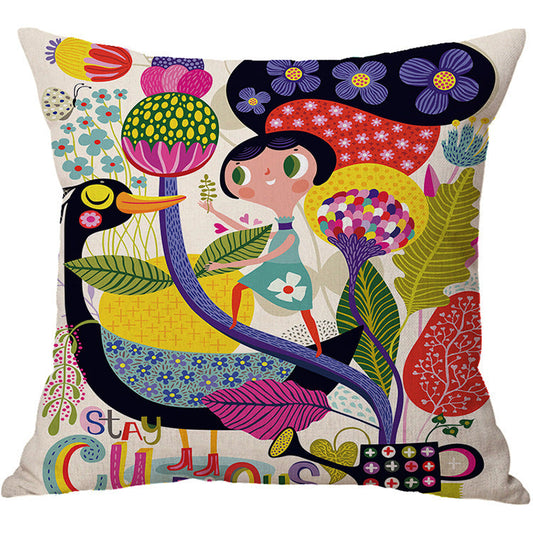 HKM-509395 Cartoon Cotton Linen Car Cushion Pillow Cover 45x45 cm
