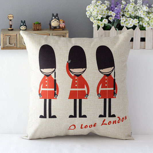 HKM-510547 Retro British Style Cotton Cushion Cover with Cartoon Pattern, 45x45cm