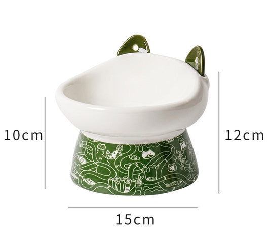 HKM-510611 Cervical Spine Cat Bowl with High Feet and Anti-Overturn Protection - Various Colors with Cat-Ear Spoons